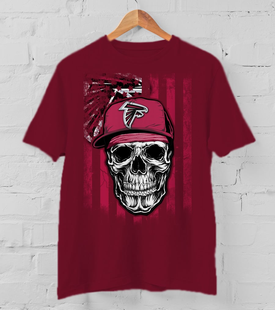 Skull V1 Atlanta Falcons Cap With Falcons Logo And Grunge Stripes T-Shirt