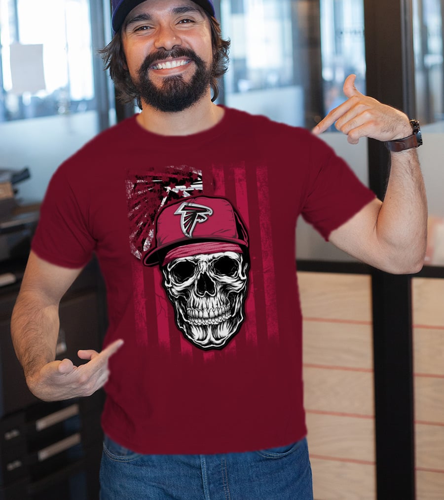 Skull V1 Atlanta Falcons Cap With Falcons Logo And Grunge Stripes T-Shirt
