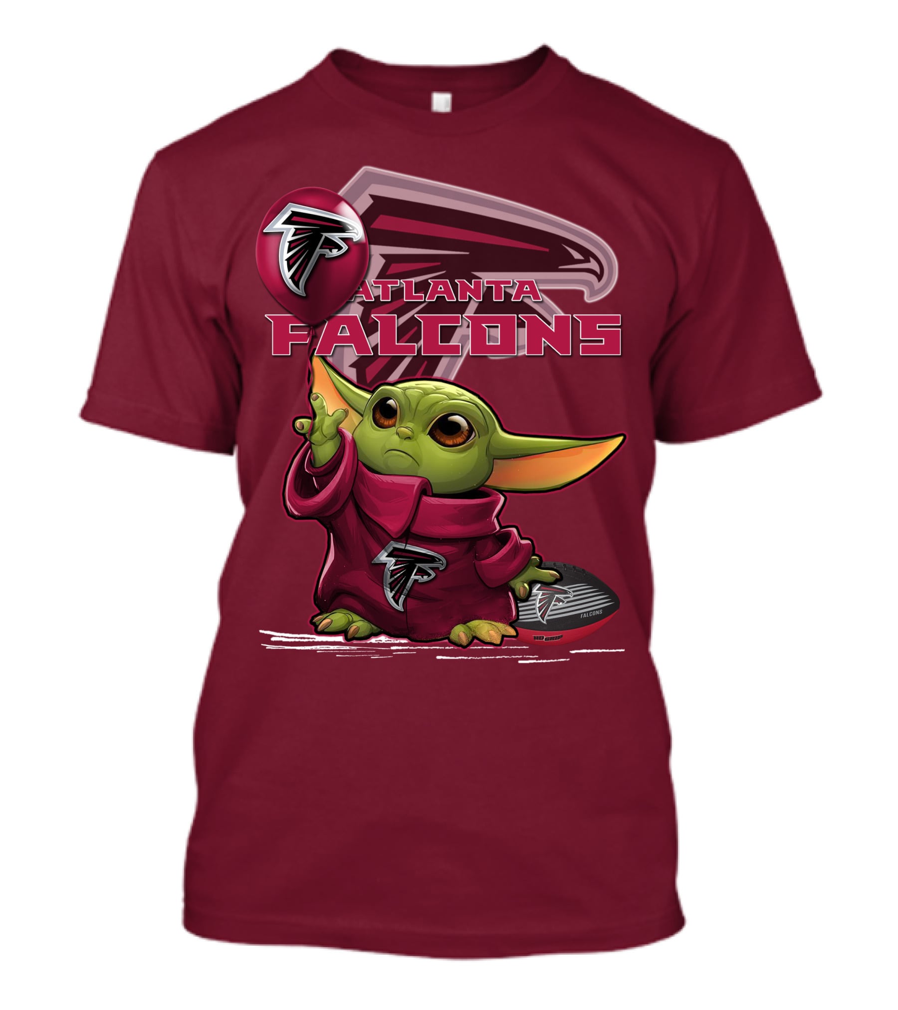 Baby Yoda Holding Atlanta Falcons Logo Balloon T-Shirt