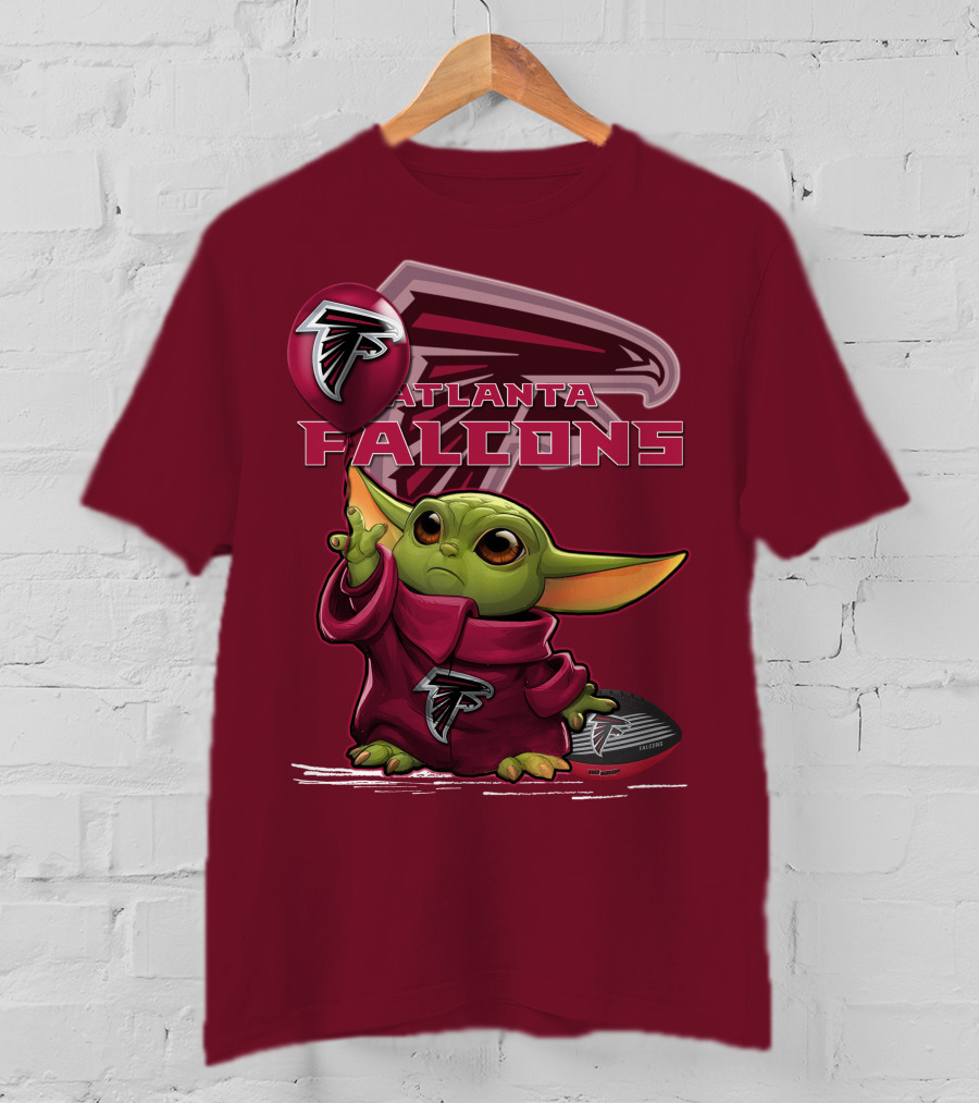 Baby Yoda Holding Atlanta Falcons Logo Balloon T-Shirt