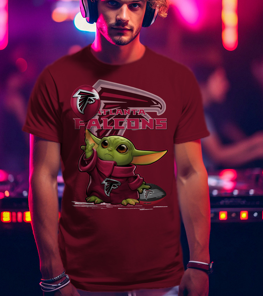 Baby Yoda Holding Atlanta Falcons Logo Balloon T-Shirt