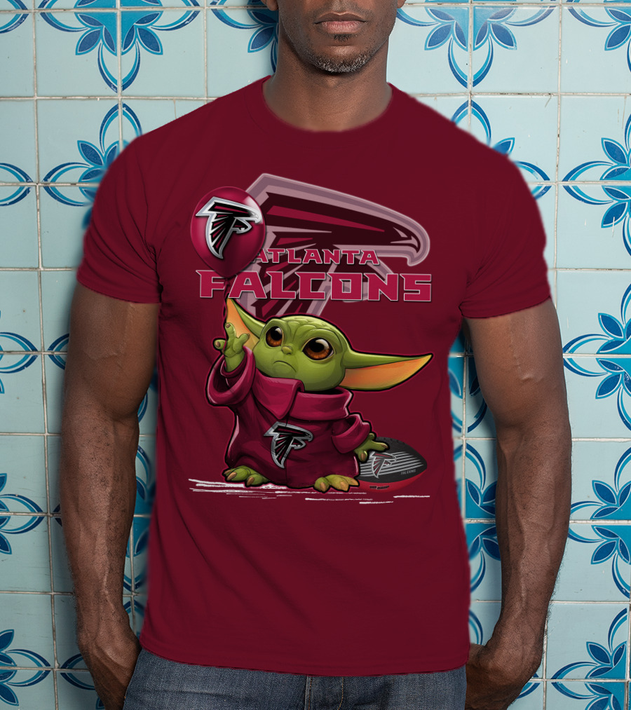 Baby Yoda Holding Atlanta Falcons Logo Balloon T-Shirt