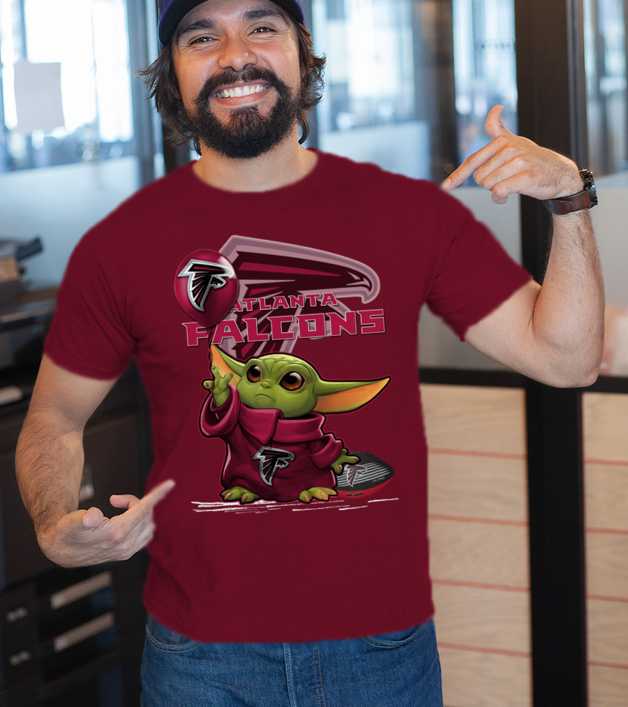 Baby Yoda Holding Atlanta Falcons Logo Balloon T-Shirt