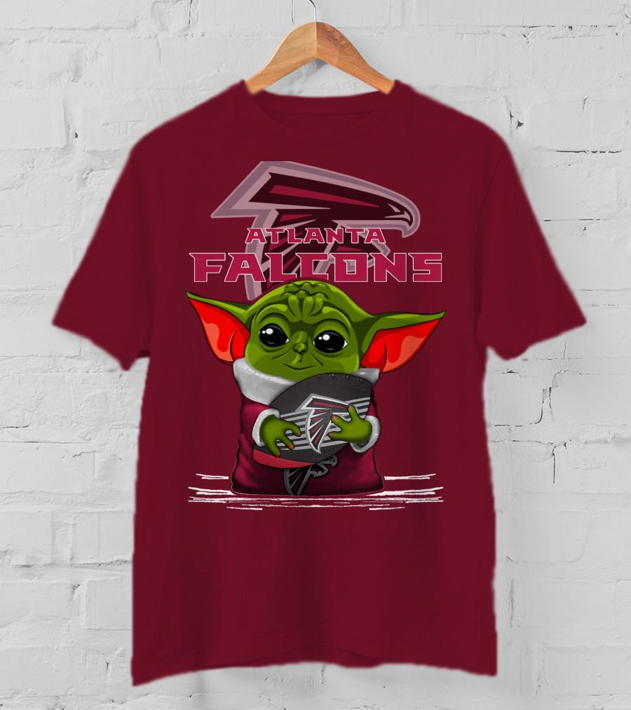 Yoda Holding Atlanta Falcons Football With Logo Background T-Shirt