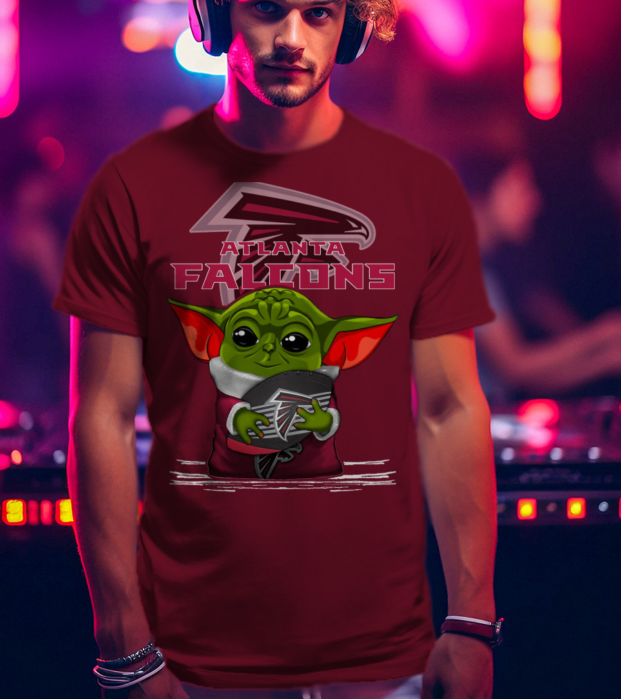 Yoda Holding Atlanta Falcons Football With Logo Background T-Shirt