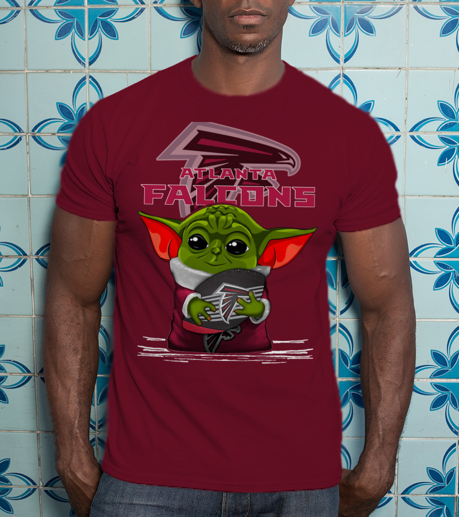 Yoda Holding Atlanta Falcons Football With Logo Background T-Shirt