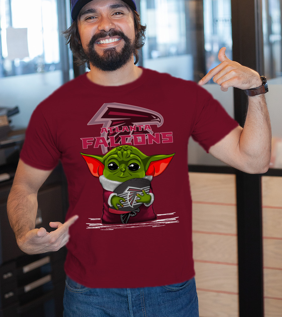 Yoda Holding Atlanta Falcons Football With Logo Background T-Shirt