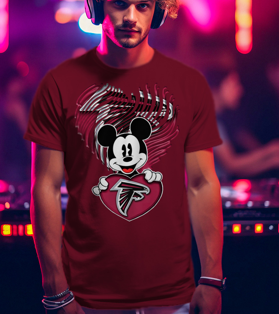 Mick Holding Atlanta Falcons Heart With Falcons Logo And Stylized T-Shirt