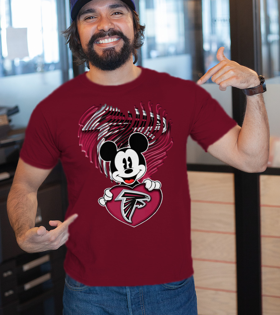 Mick Holding Atlanta Falcons Heart With Falcons Logo And Stylized T-Shirt