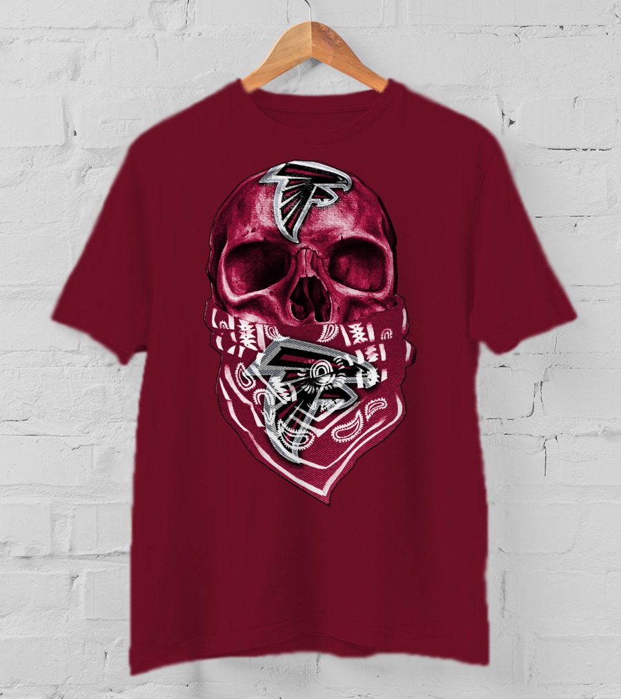 Skull With Atlanta Falcons Logos And Bandana T-Shirt