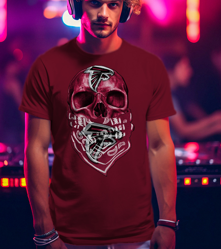 Skull With Atlanta Falcons Logos And Bandana T-Shirt