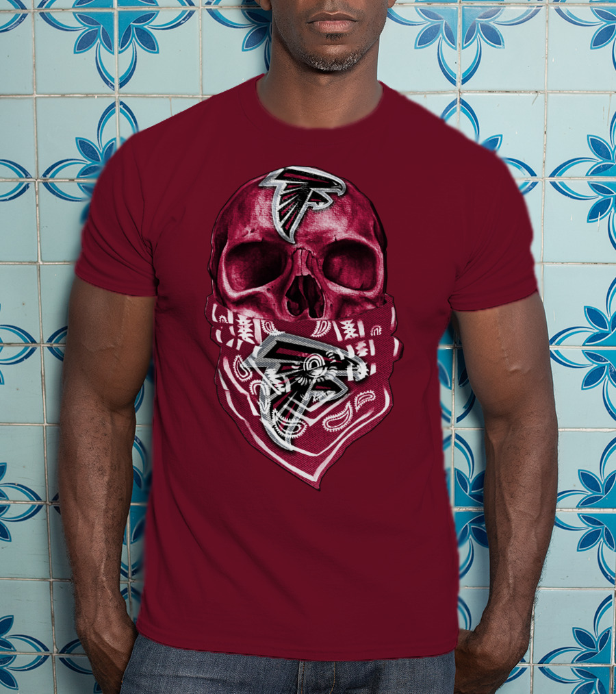 Skull With Atlanta Falcons Logos And Bandana T-Shirt