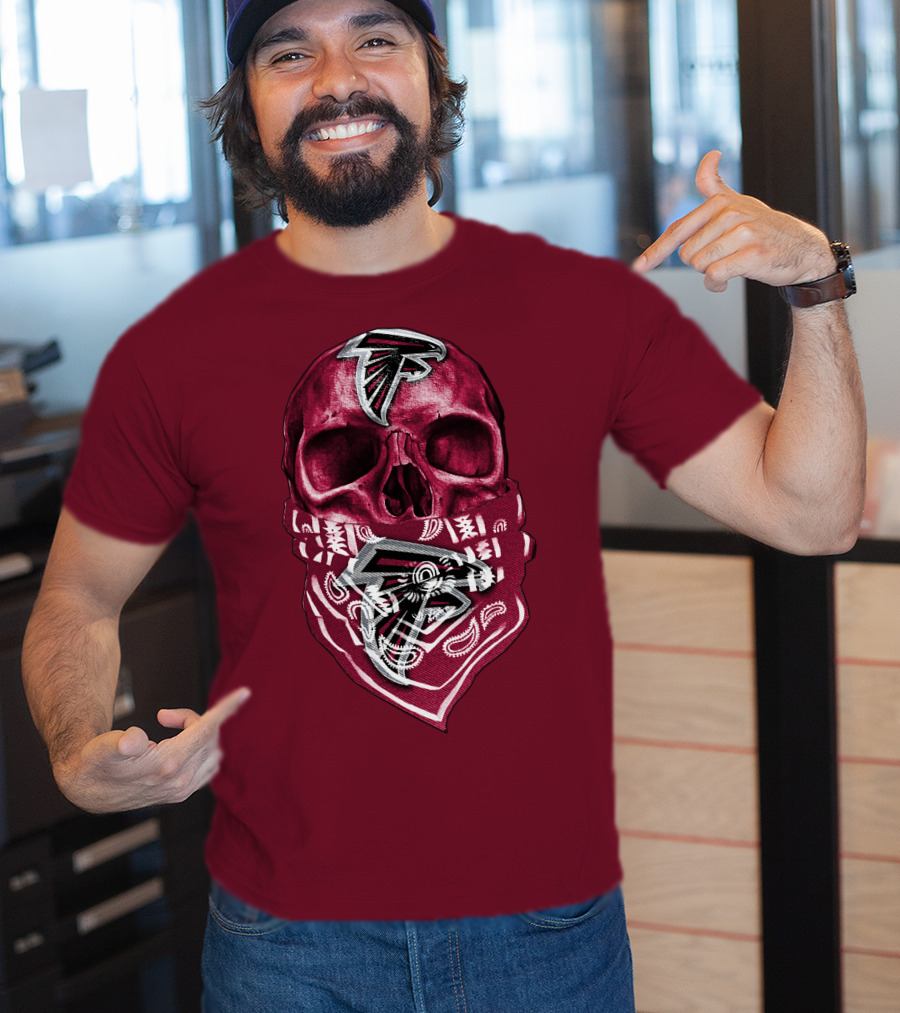 Skull With Atlanta Falcons Logos And Bandana T-Shirt