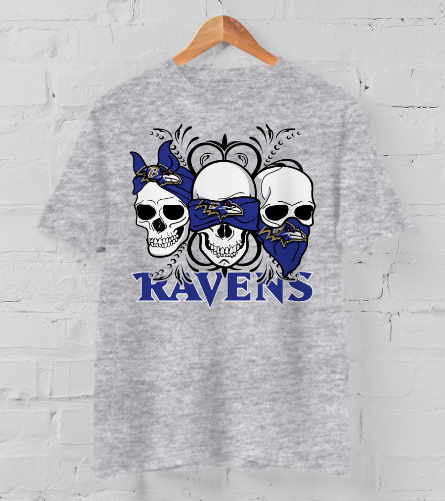 Ravens Three Skulls Bandana Baltimore Ravens T-Shirt