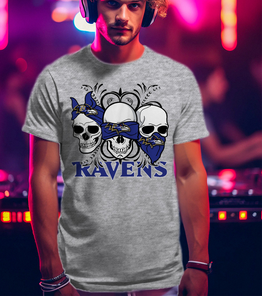 Ravens Three Skulls Bandana Baltimore Ravens T-Shirt