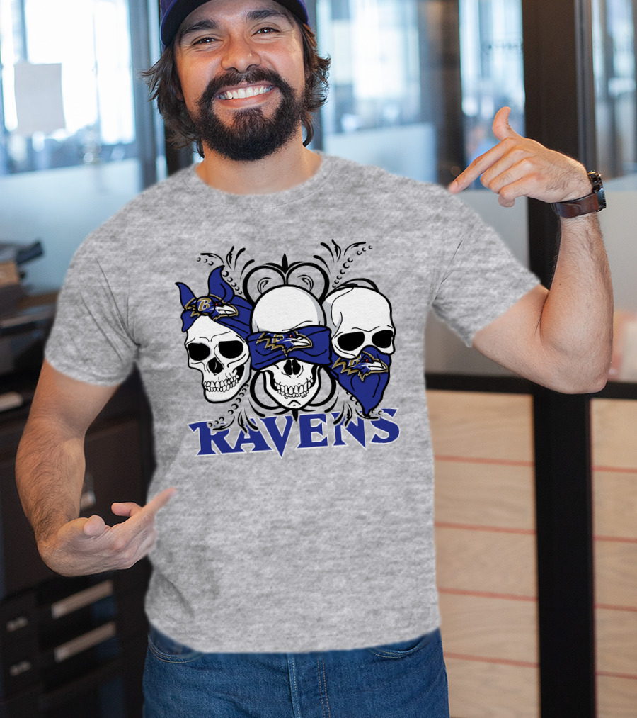 Ravens Three Skulls Bandana Baltimore Ravens T-Shirt