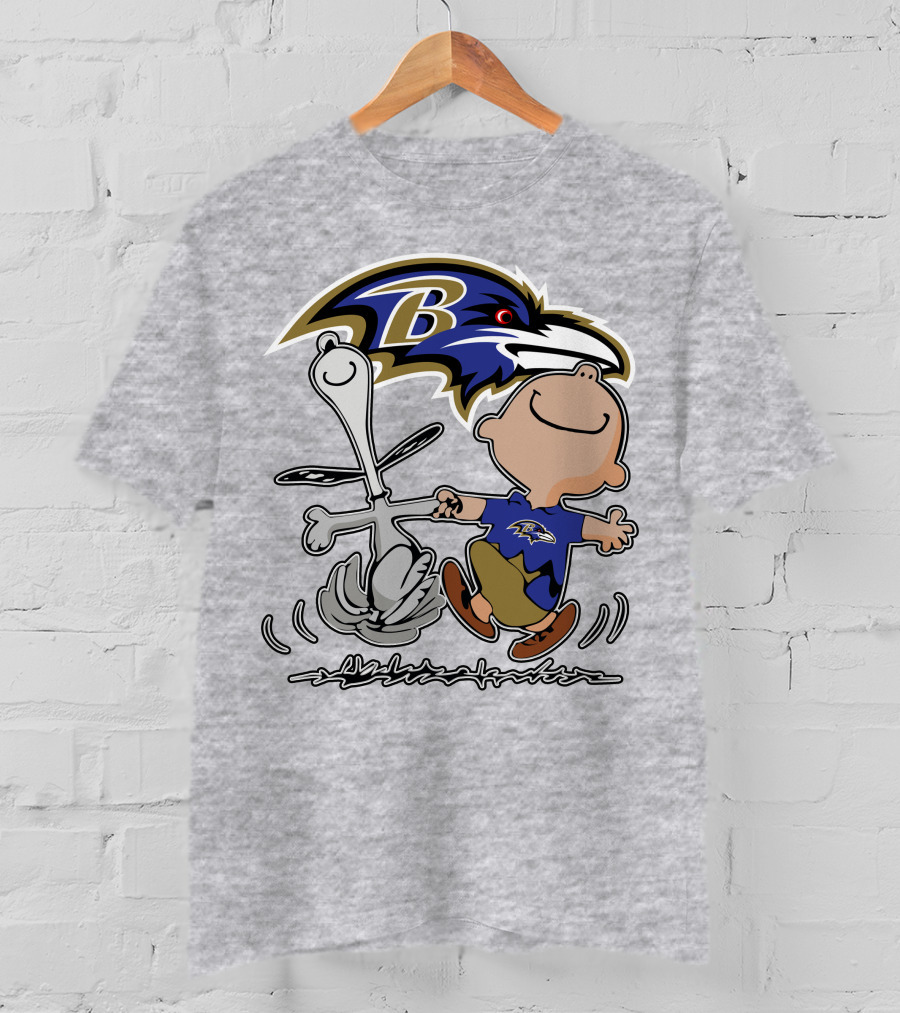 Baltimore Ravens Snoopy Dance With Logo And Characters T-Shirt