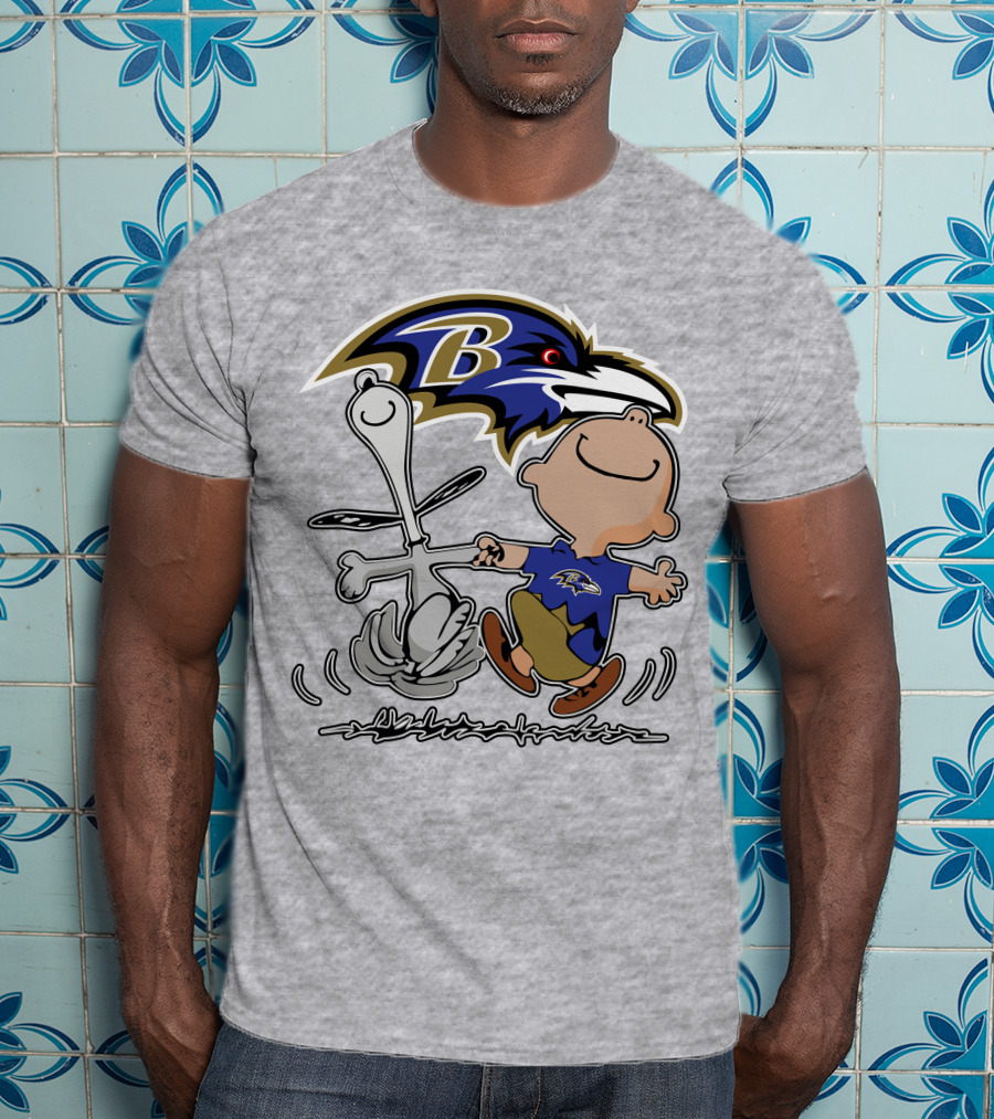 Baltimore Ravens Snoopy Dance With Logo And Characters T-Shirt