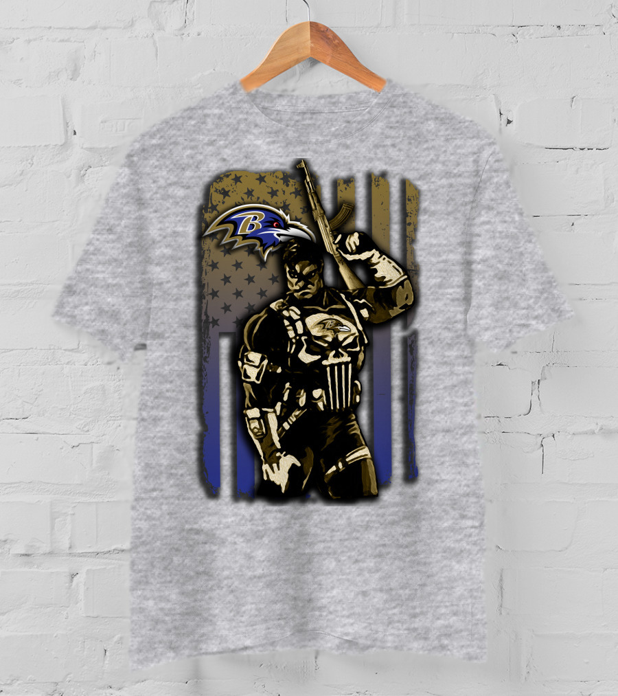 Baltimore Ravens Punisher Soldier Usa Flag T-Shirt