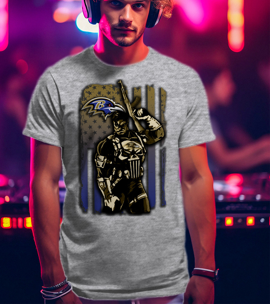 Baltimore Ravens Punisher Soldier Usa Flag T-Shirt