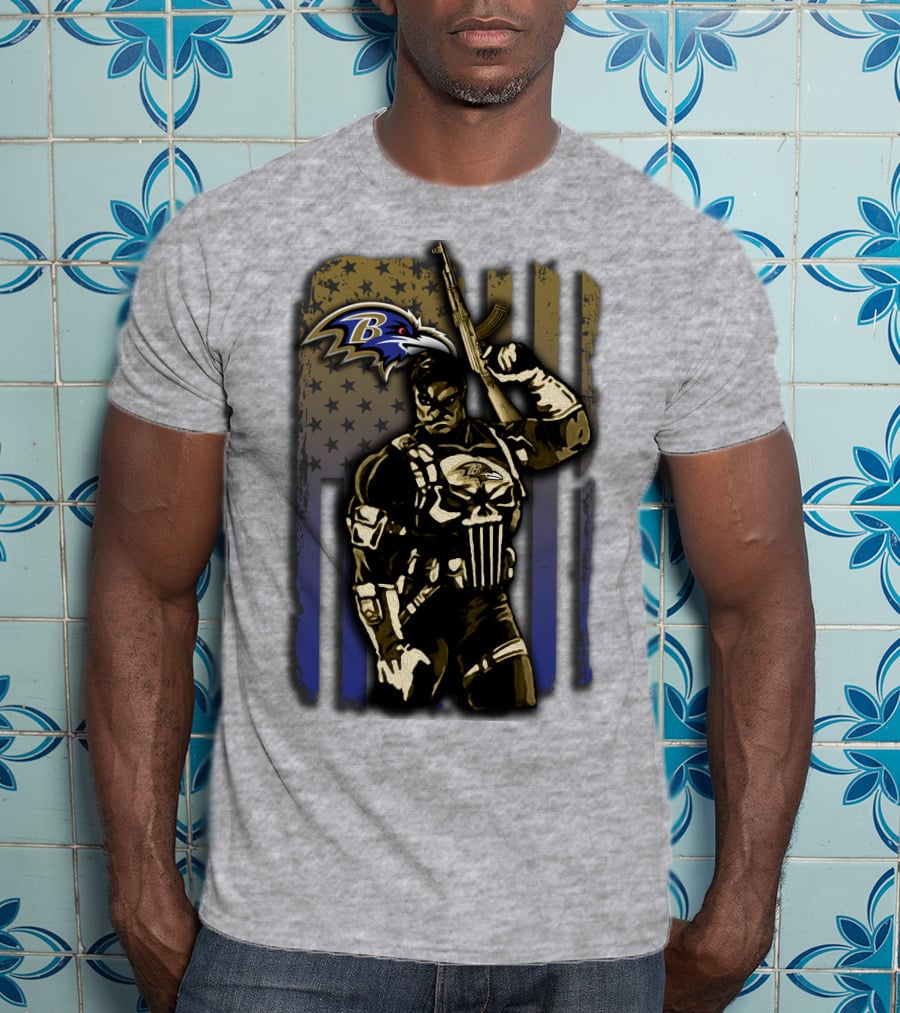 Baltimore Ravens Punisher Soldier Usa Flag T-Shirt