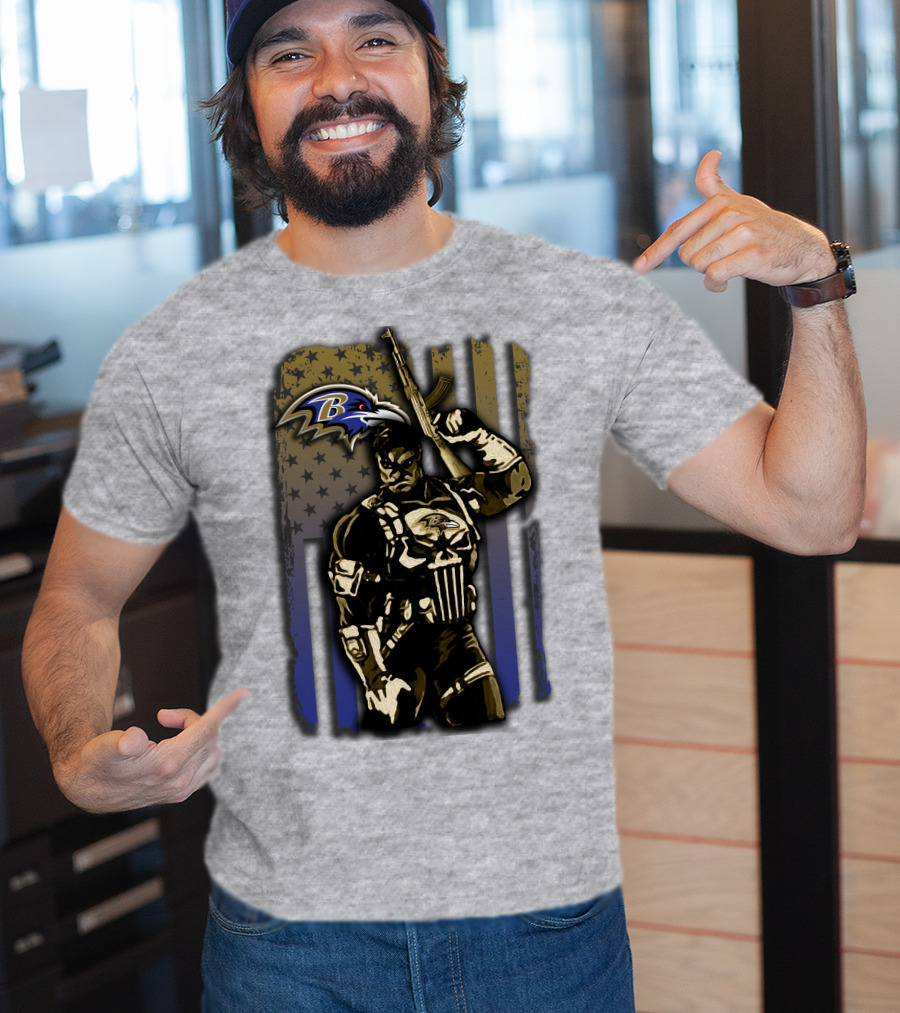 Baltimore Ravens Punisher Soldier Usa Flag T-Shirt