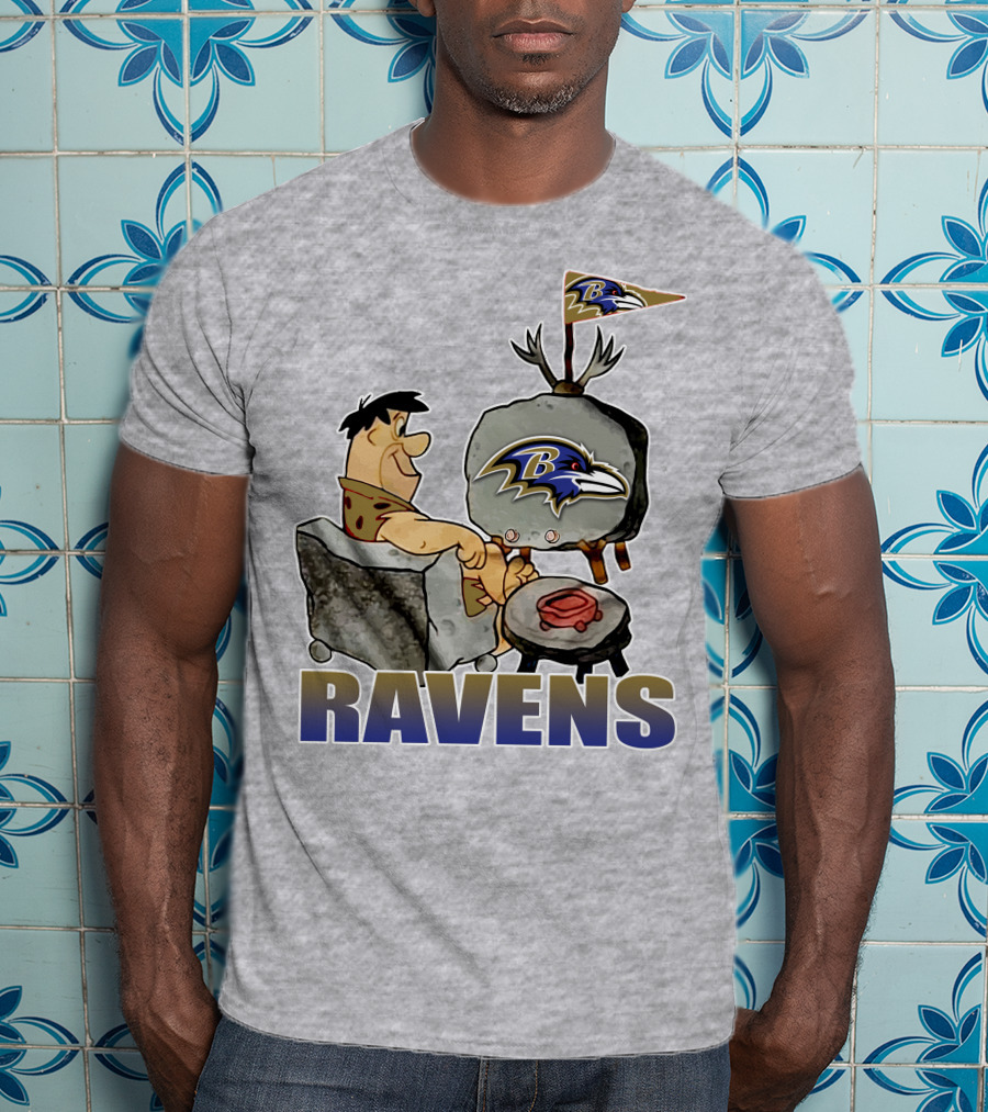 Baltimore Ravens Cartoon Character Watching Tv With Team T-Shirt
