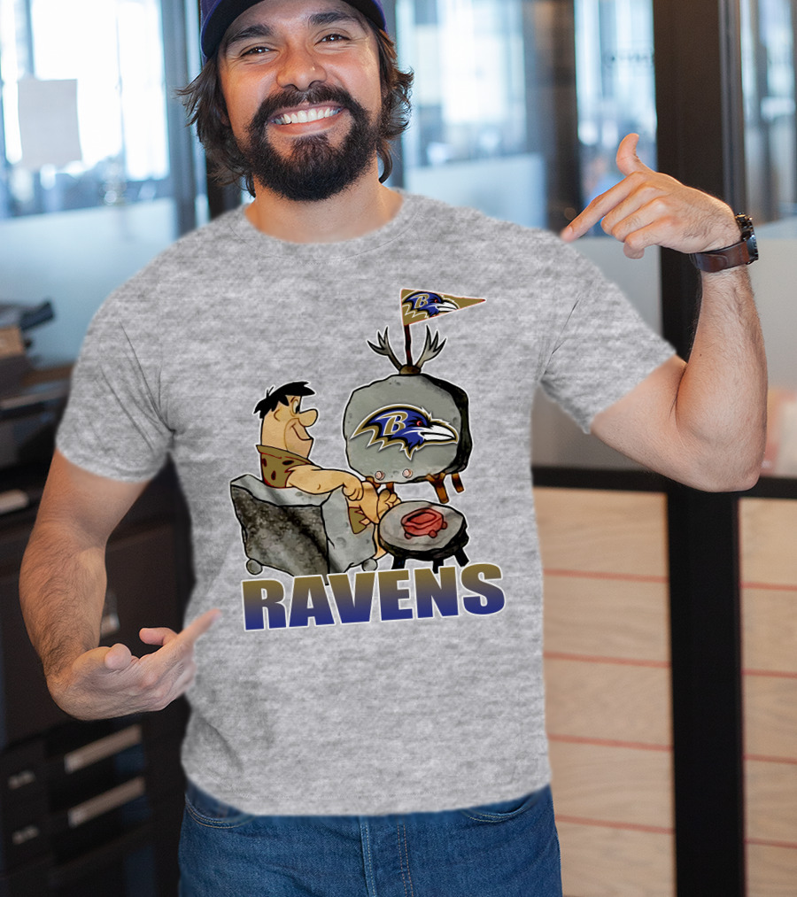 Baltimore Ravens Cartoon Character Watching Tv With Team T-Shirt