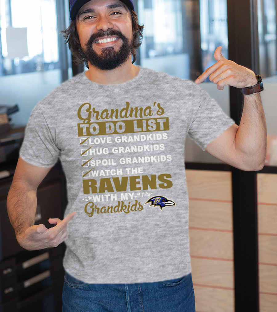 Grandma's To Do List Love Hug Spoil Watch The Ravens With My Grandkids T-Shirt