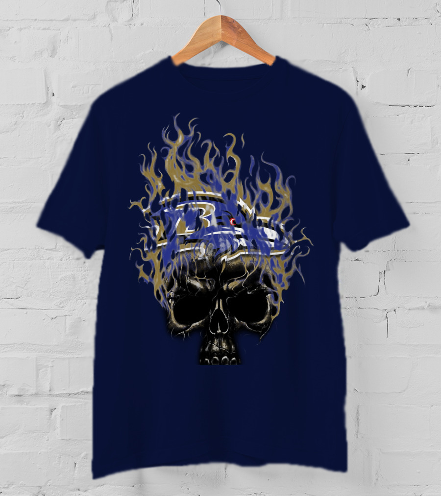 Baltimore Ravens Flaming Skull Logo T-Shirt