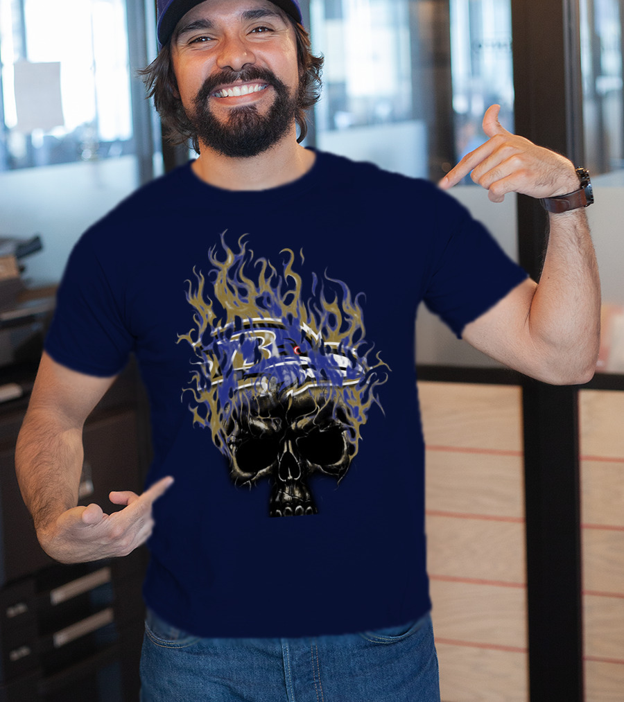 Baltimore Ravens Flaming Skull Logo T-Shirt