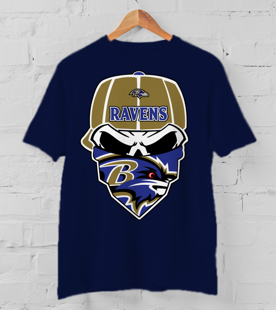 Baltimore Ravens Skull Bandana Cap T-Shirt