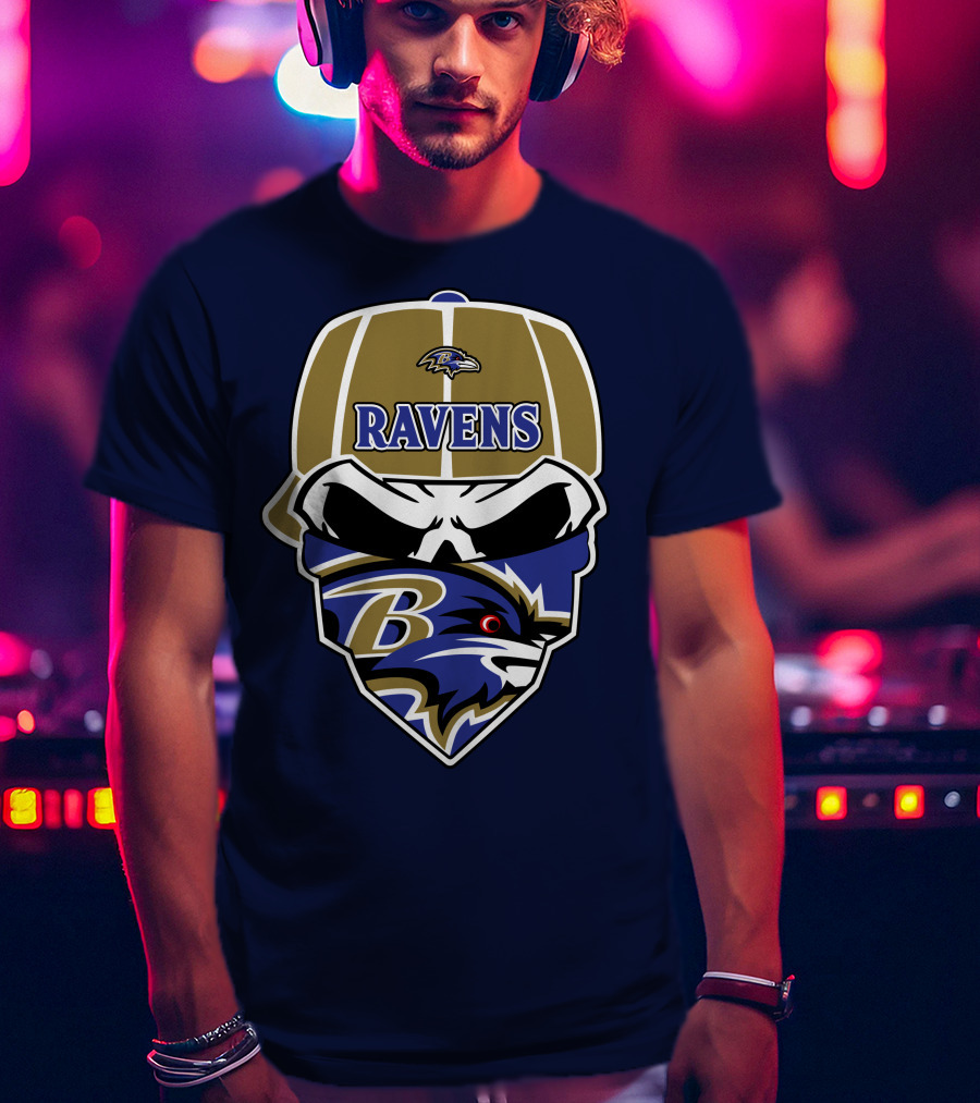 Baltimore Ravens Skull Bandana Cap T-Shirt