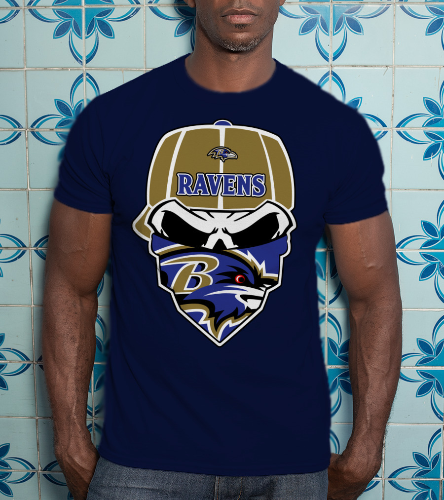 Baltimore Ravens Skull Bandana Cap T-Shirt