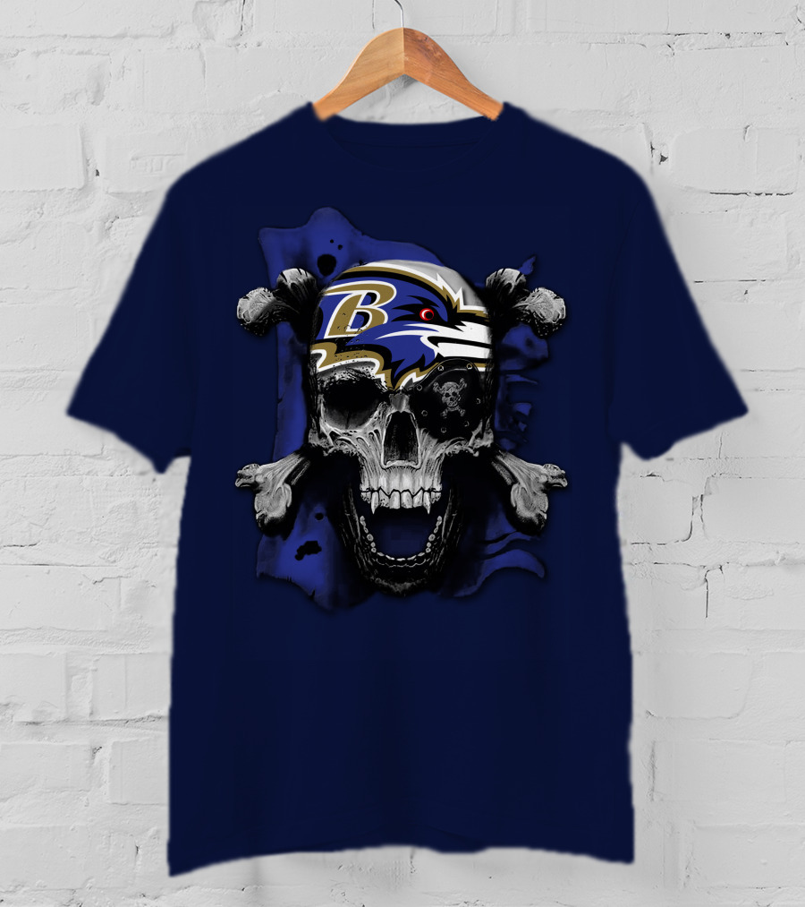 Baltimore Ravens Skull And Crossbones Logo Dark Theme T-Shirt