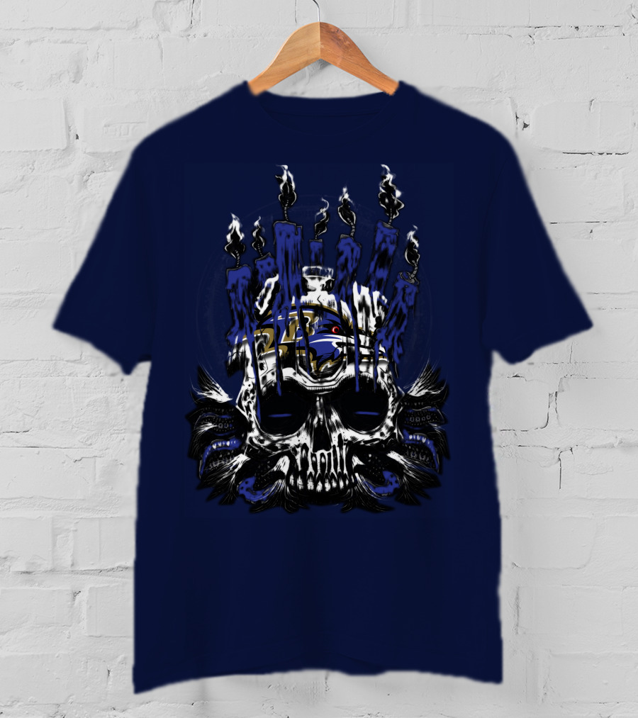 Baltimore Ravens Skull With Flames T-Shirt