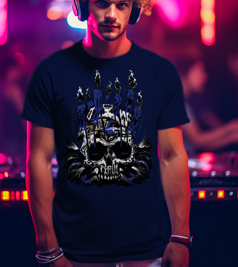 Baltimore Ravens Skull With Flames T-Shirt
