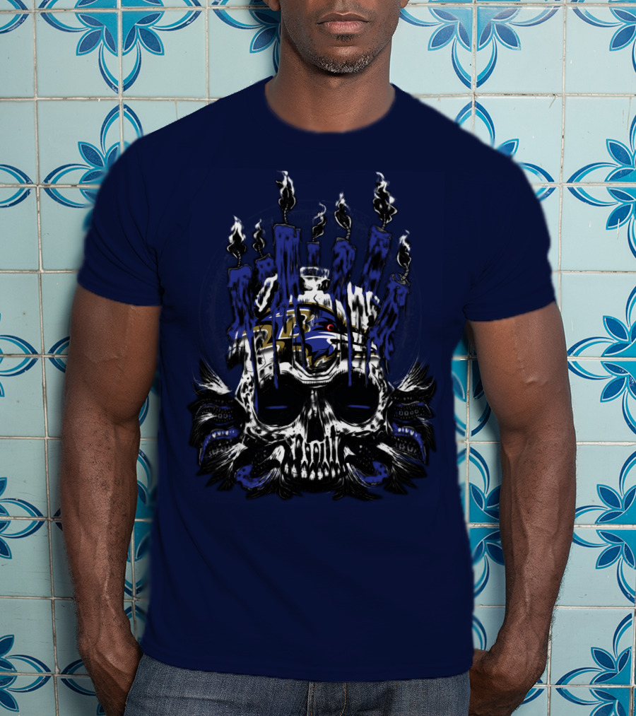 Baltimore Ravens Skull With Flames T-Shirt