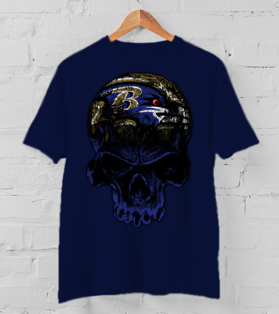 Baltimore Ravens 71 Skull Logo Art T-Shirt