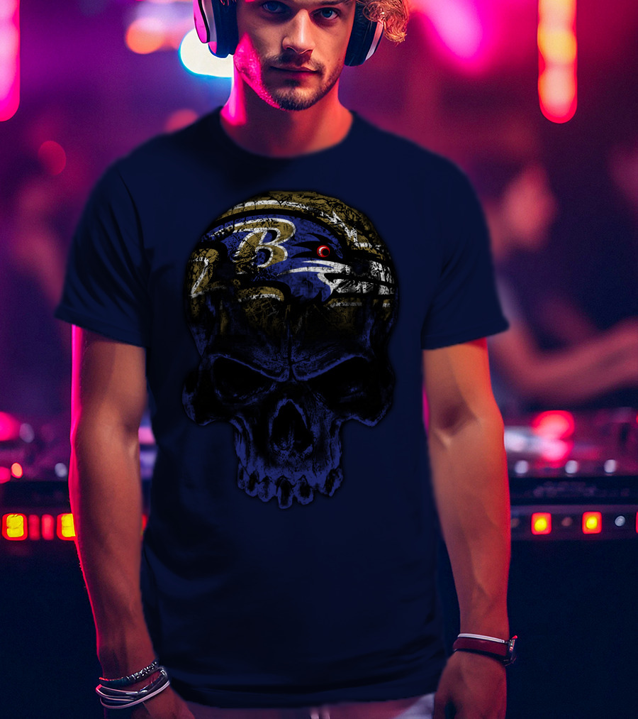 Baltimore Ravens 71 Skull Logo Art T-Shirt