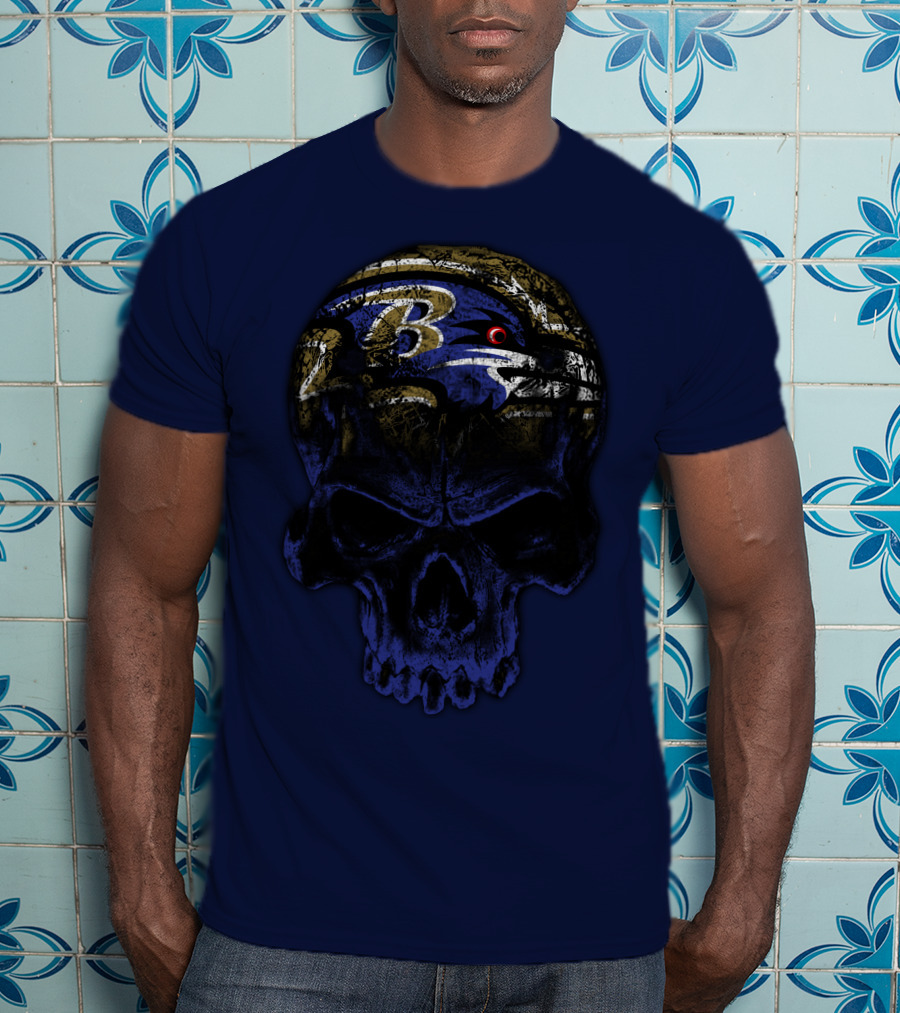 Baltimore Ravens 71 Skull Logo Art T-Shirt