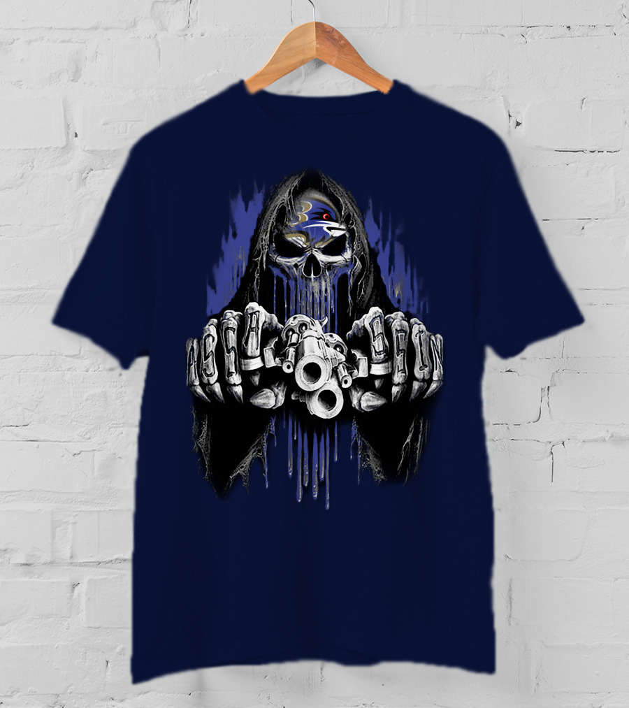 Baltimore Ravens Skull Reaper Gun Fists T-Shirt