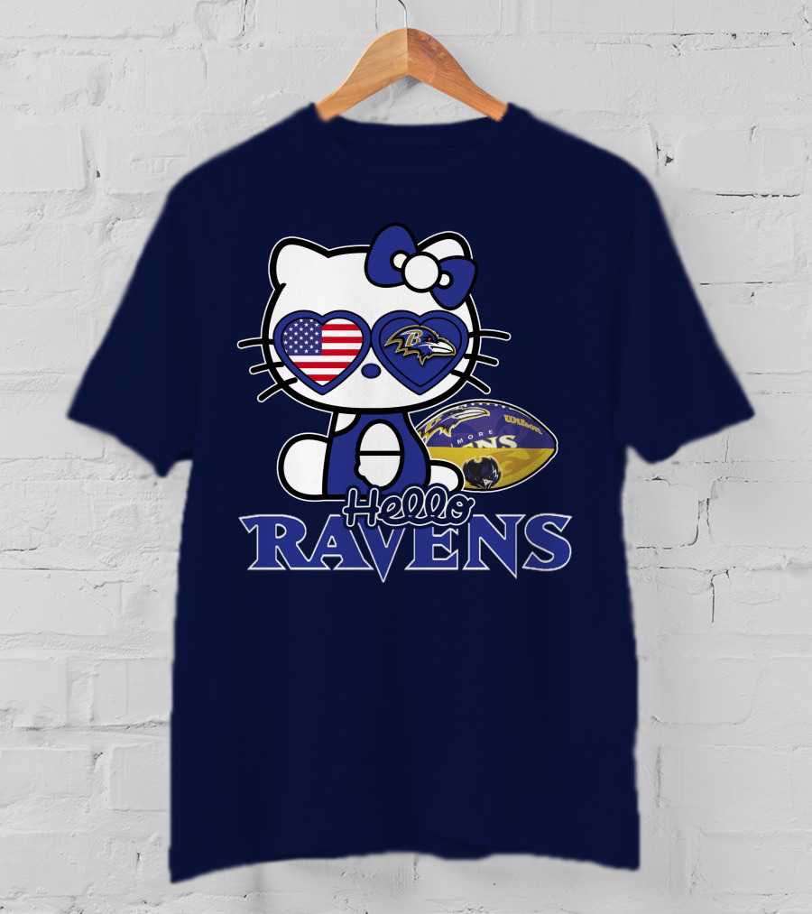 Hello Kitty Ravens Baltimore American Football Fan Cat Toy T-Shirt