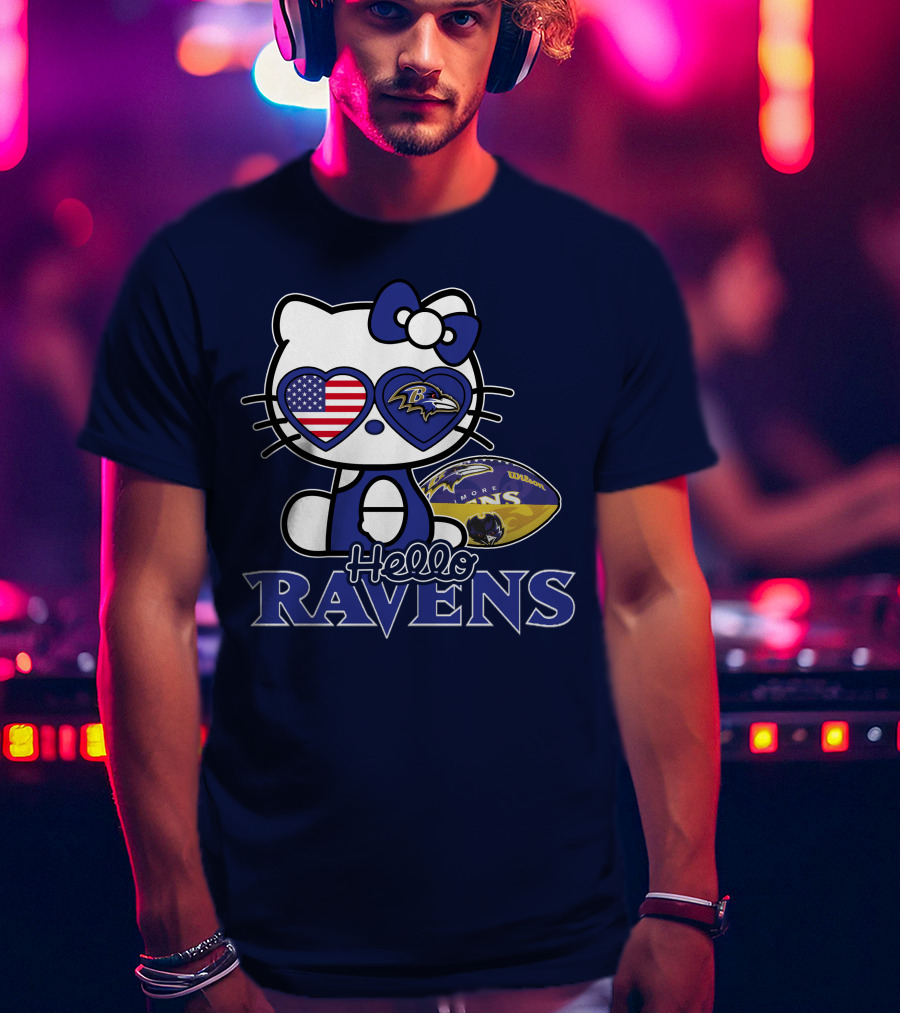 Hello Kitty Ravens Baltimore American Football Fan Cat Toy T-Shirt
