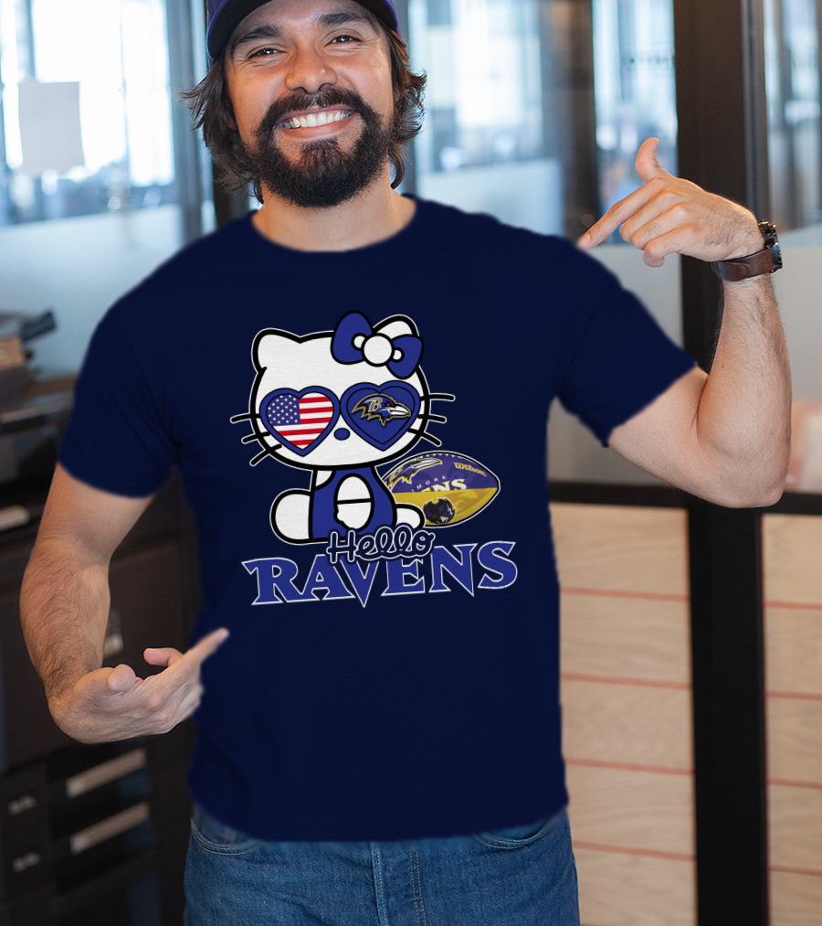 Hello Kitty Ravens Baltimore American Football Fan Cat Toy T-Shirt