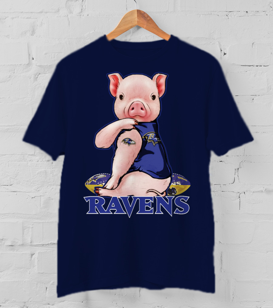 Baltimore Ravens Pig Mascot With Team Logo Jersey T-Shirt