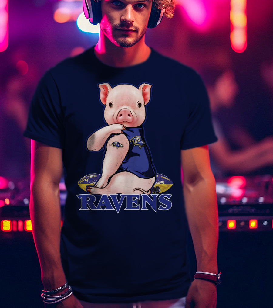 Baltimore Ravens Pig Mascot With Team Logo Jersey T-Shirt