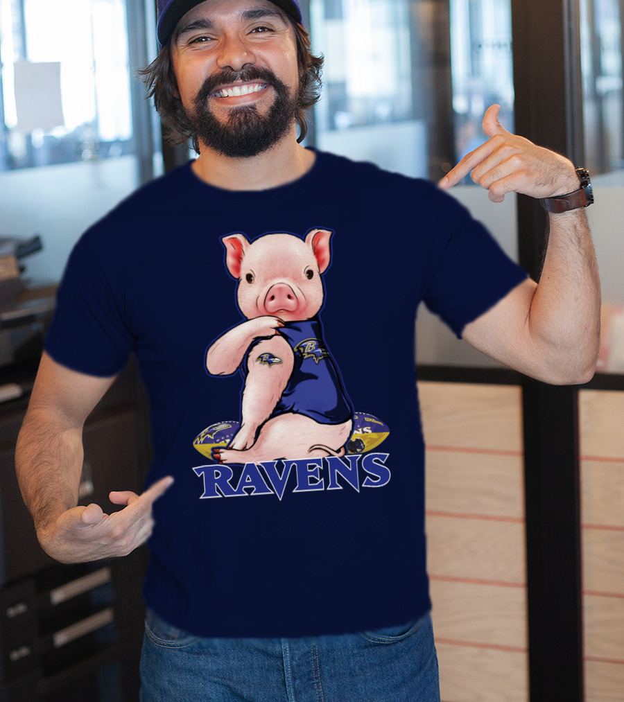 Baltimore Ravens Pig Mascot With Team Logo Jersey T-Shirt