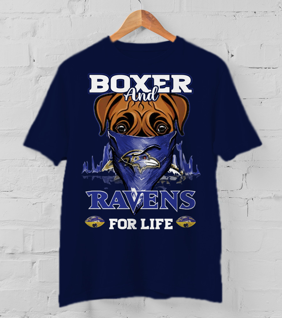 Boxer And Ravens For Life Baltimore Ravens T-Shirt