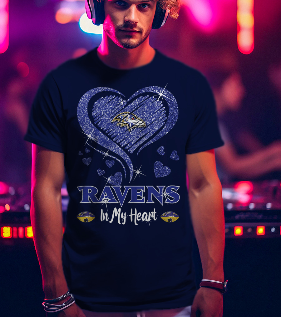 Ravens In My Heart Baltimore Ravens Sparkle Hearts T-Shirt